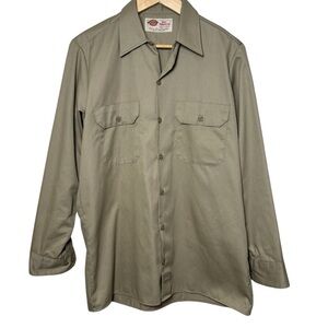 VTG Dickies Khaki Button Up Shirt Workwear Men's 15-15.5 33 Pockets Long Sleeve